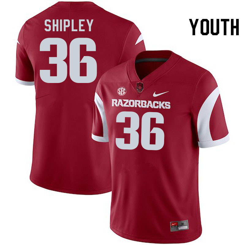 Youth #36 Matthew Shipley Arkansas Razorbacks College Football Jerseys Stitched-Cardinal